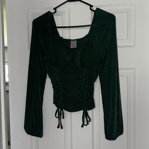 Green stretch top with blousy sleeves